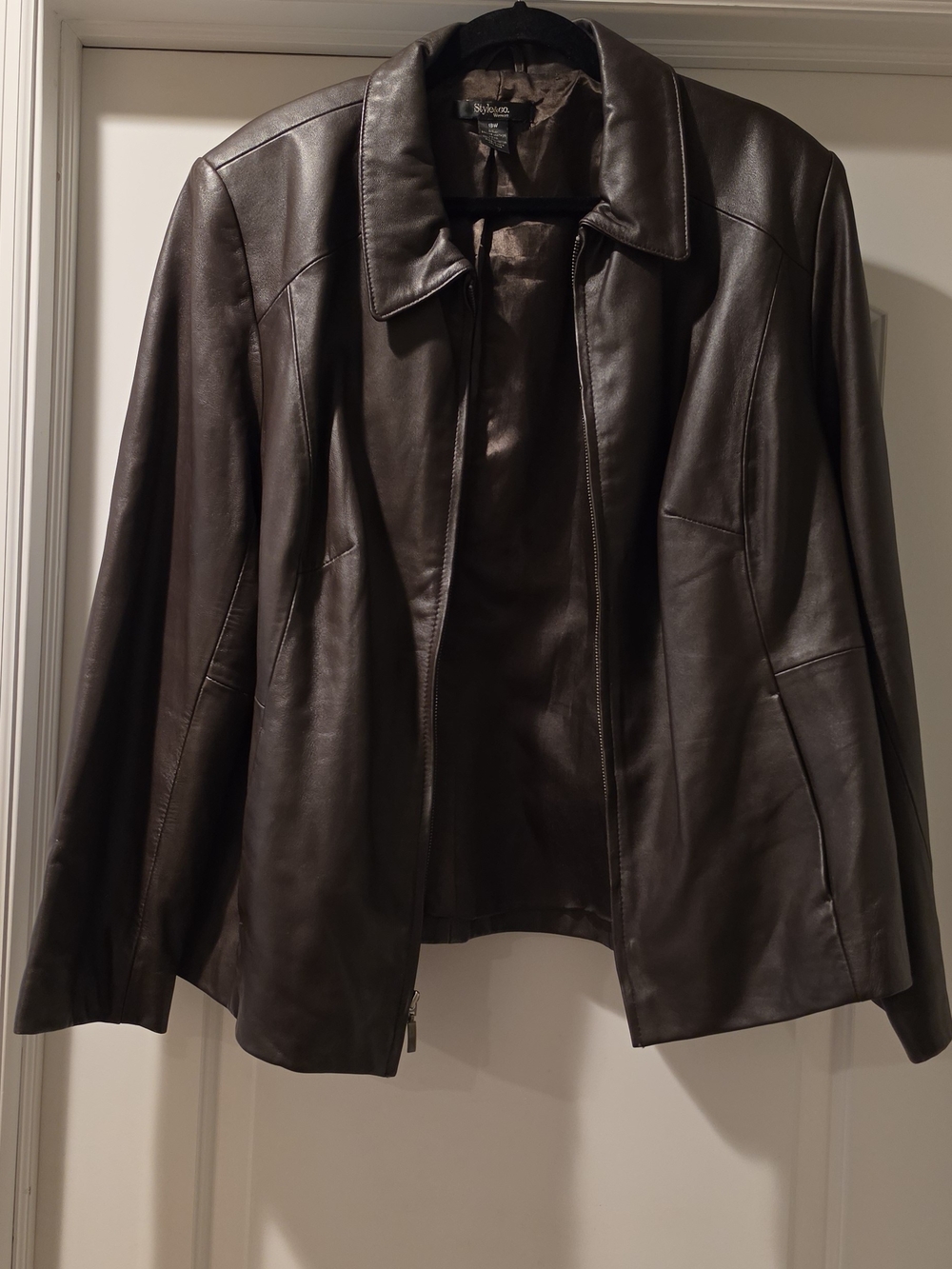 Style & Co. Dark Brown Leather Zip-Front Jacket